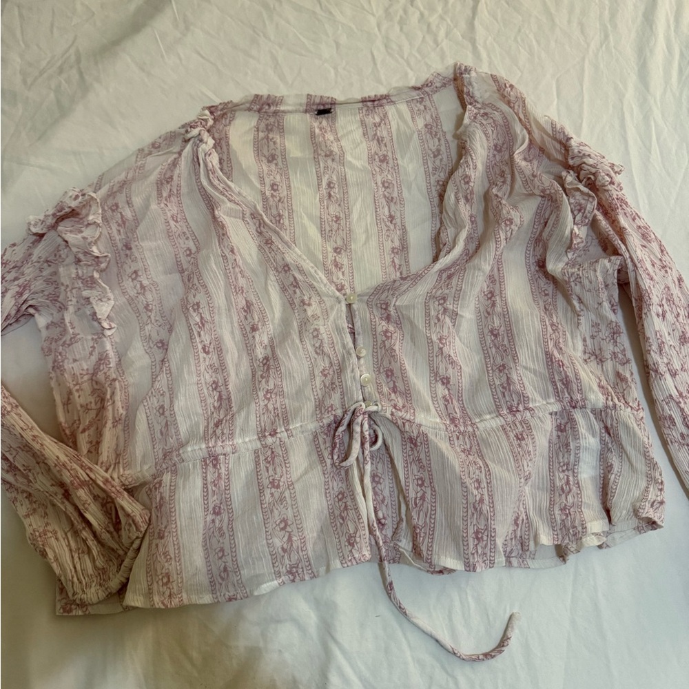 Free People Pink and White Striped Blouse